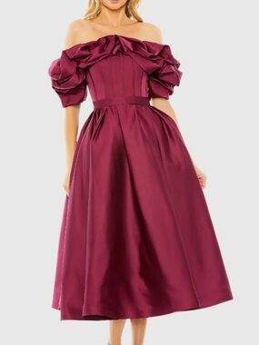 Mac Duggal Plum Off The Shoulder Tea Length Dress NWT size 8